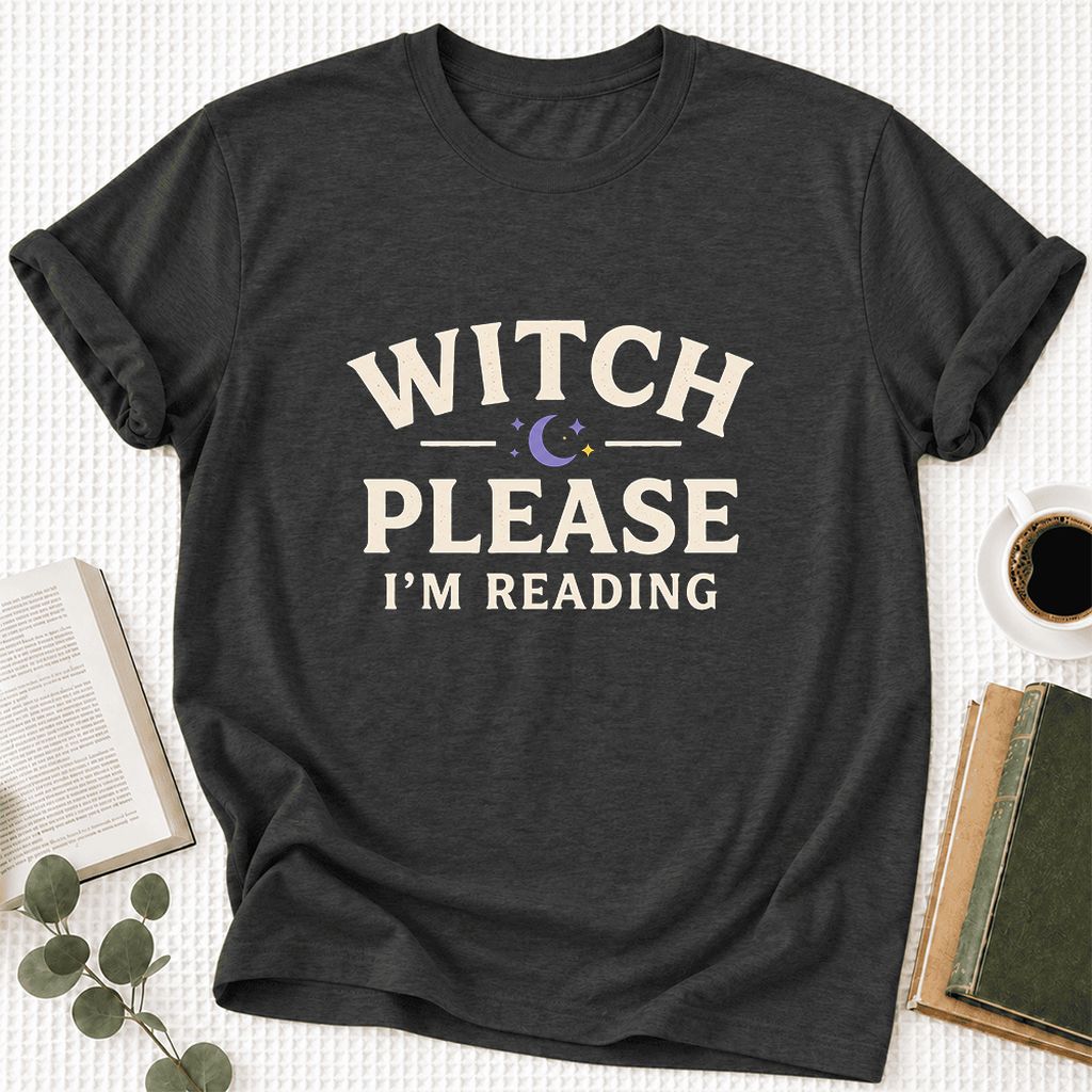 Witch Please I'm Reading Ultra-Soft Cotton T-Shirt | Cozy Halloween Reader Gift Dark Grey Heather
