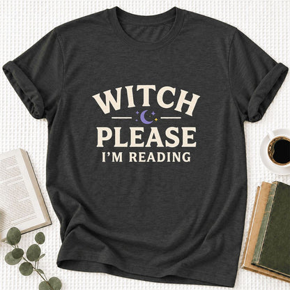 Witch Please I'm Reading Ultra-Soft Cotton T-Shirt | Cozy Halloween Reader Gift Dark Grey Heather