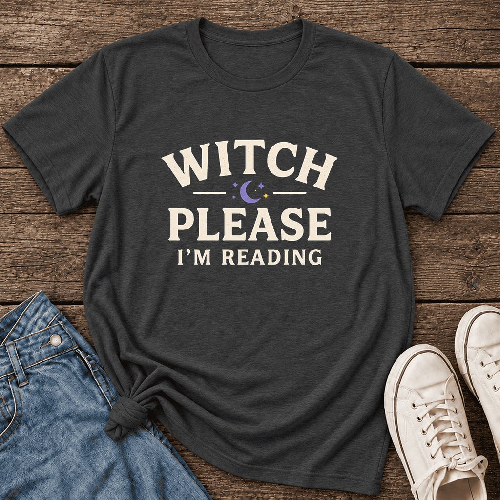 Witch Please I'm Reading Ultra-Soft Cotton T-Shirt | Cozy Halloween Reader Gift Dark Grey Heather