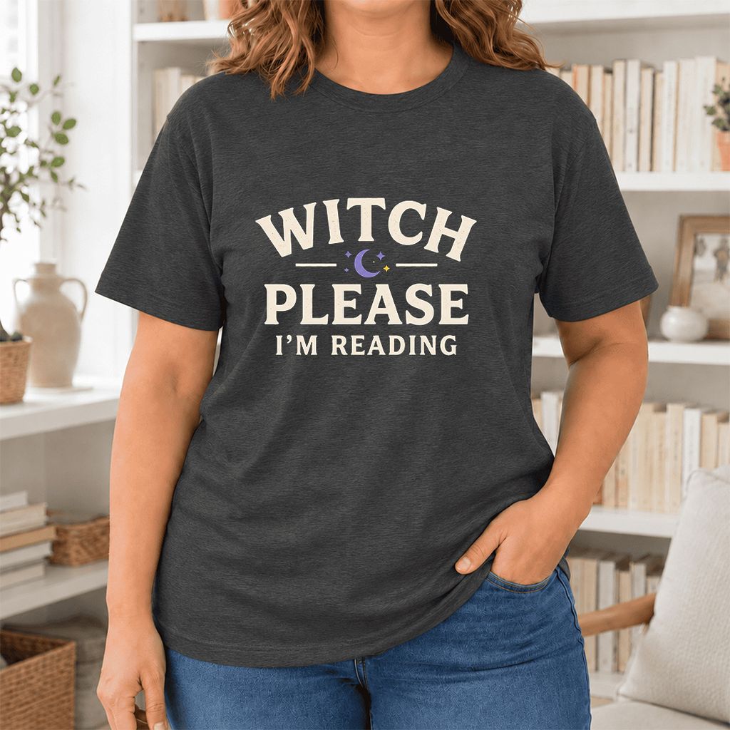 Witch Please I'm Reading Ultra-Soft Cotton T-Shirt | Cozy Halloween Reader Gift Dark Grey Heather
