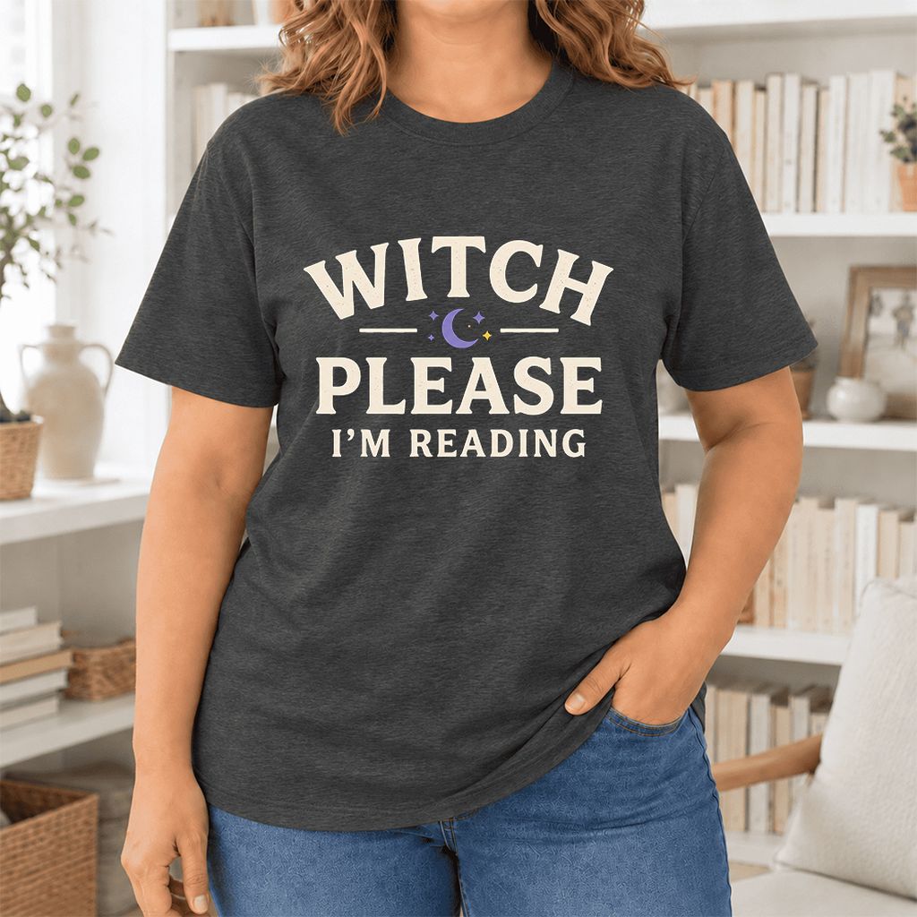 Witch Please I'm Reading Ultra-Soft Cotton T-Shirt | Cozy Halloween Reader Gift Dark Grey Heather