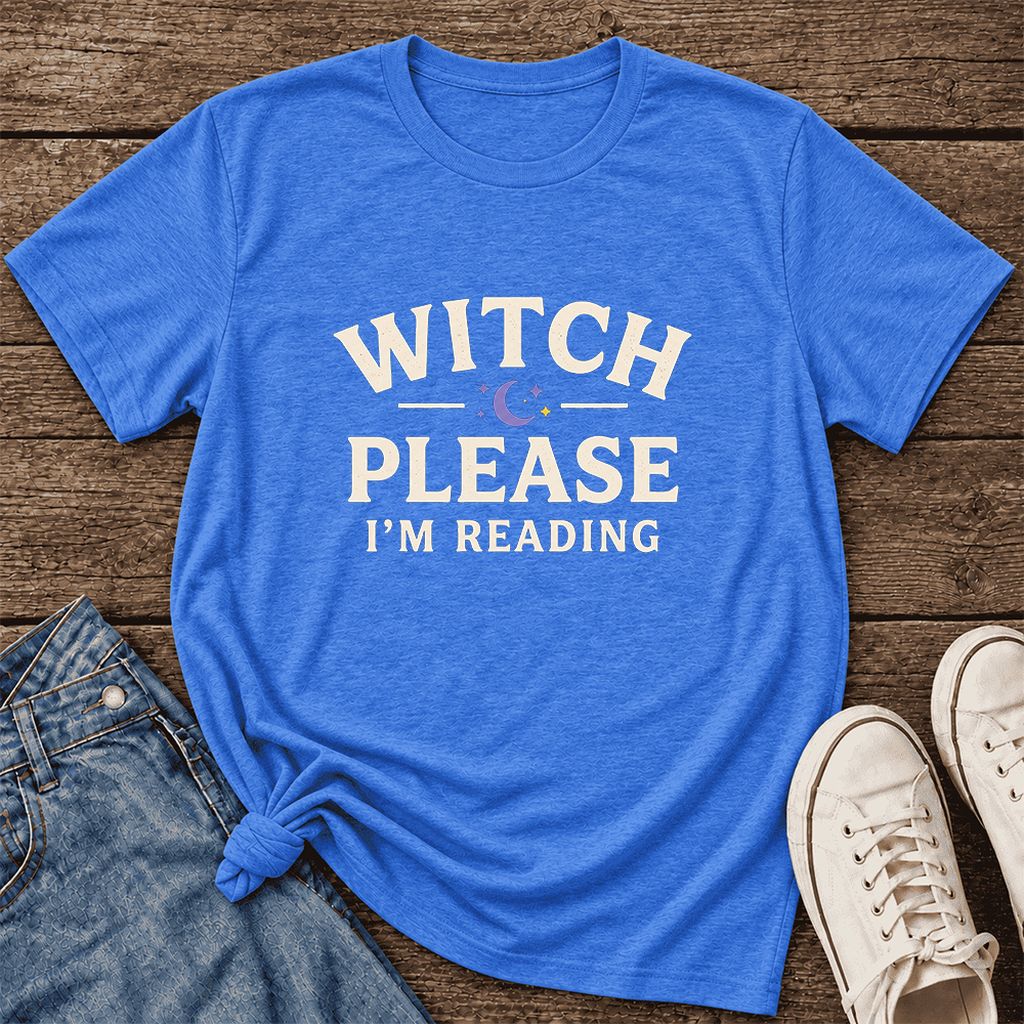 Witch Please I'm Reading Ultra-Soft Cotton T-Shirt | Cozy Halloween Reader Gift Heather True Royal