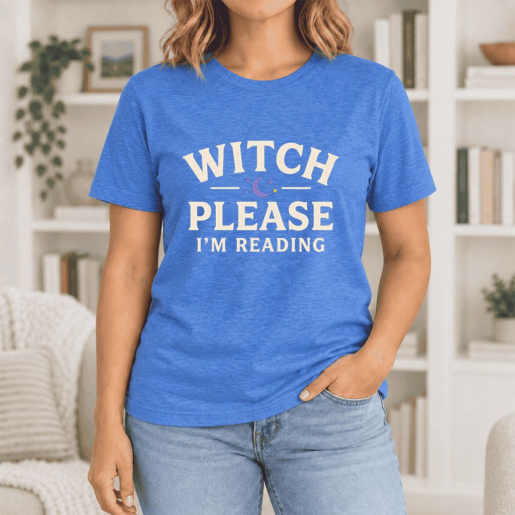 Witch Please I'm Reading Ultra-Soft Cotton T-Shirt | Cozy Halloween Reader Gift Heather True Royal