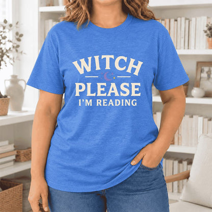 Witch Please I'm Reading Ultra-Soft Cotton T-Shirt | Cozy Halloween Reader Gift Heather True Royal