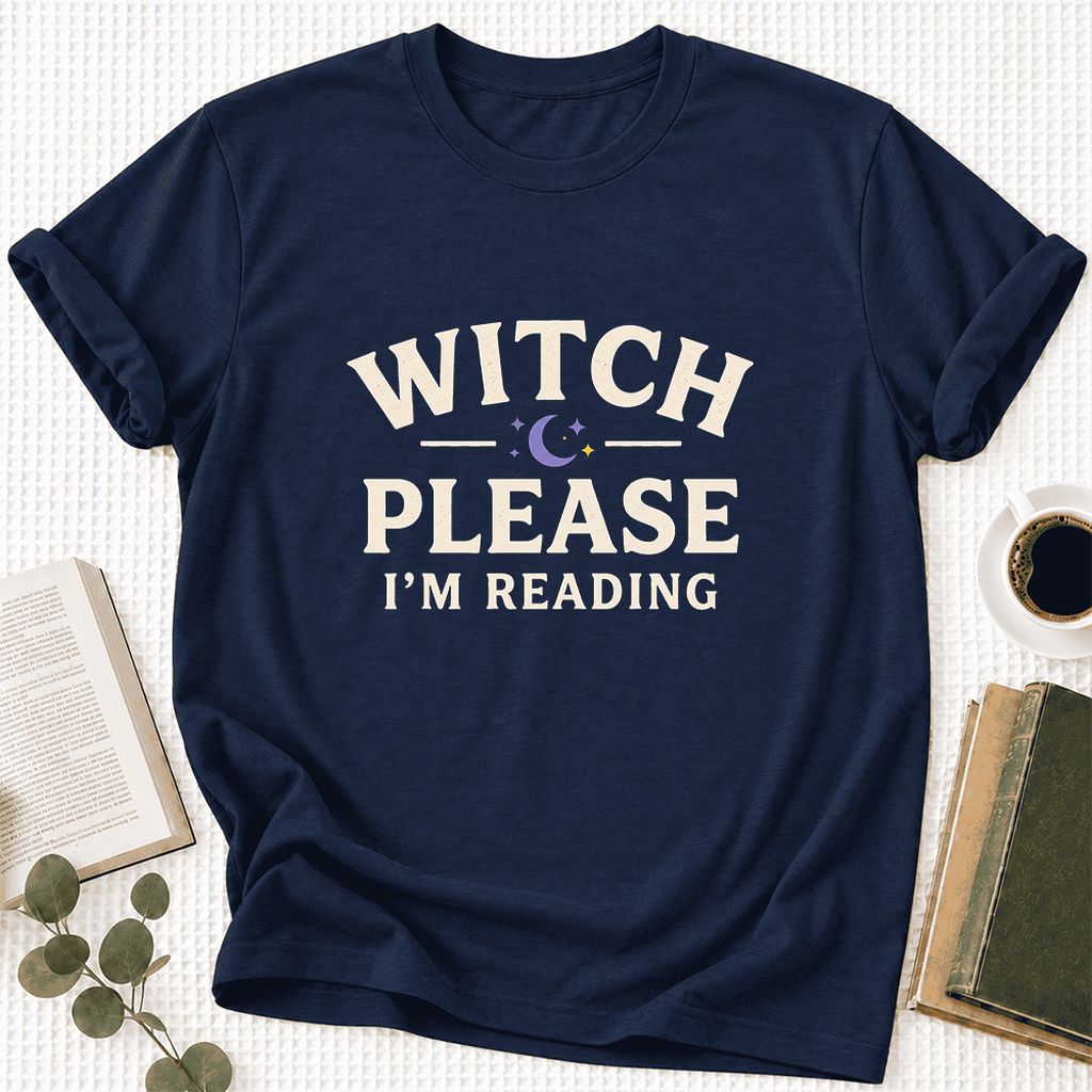 Witch Please I'm Reading Ultra-Soft Cotton T-Shirt | Cozy Halloween Reader Gift Navy