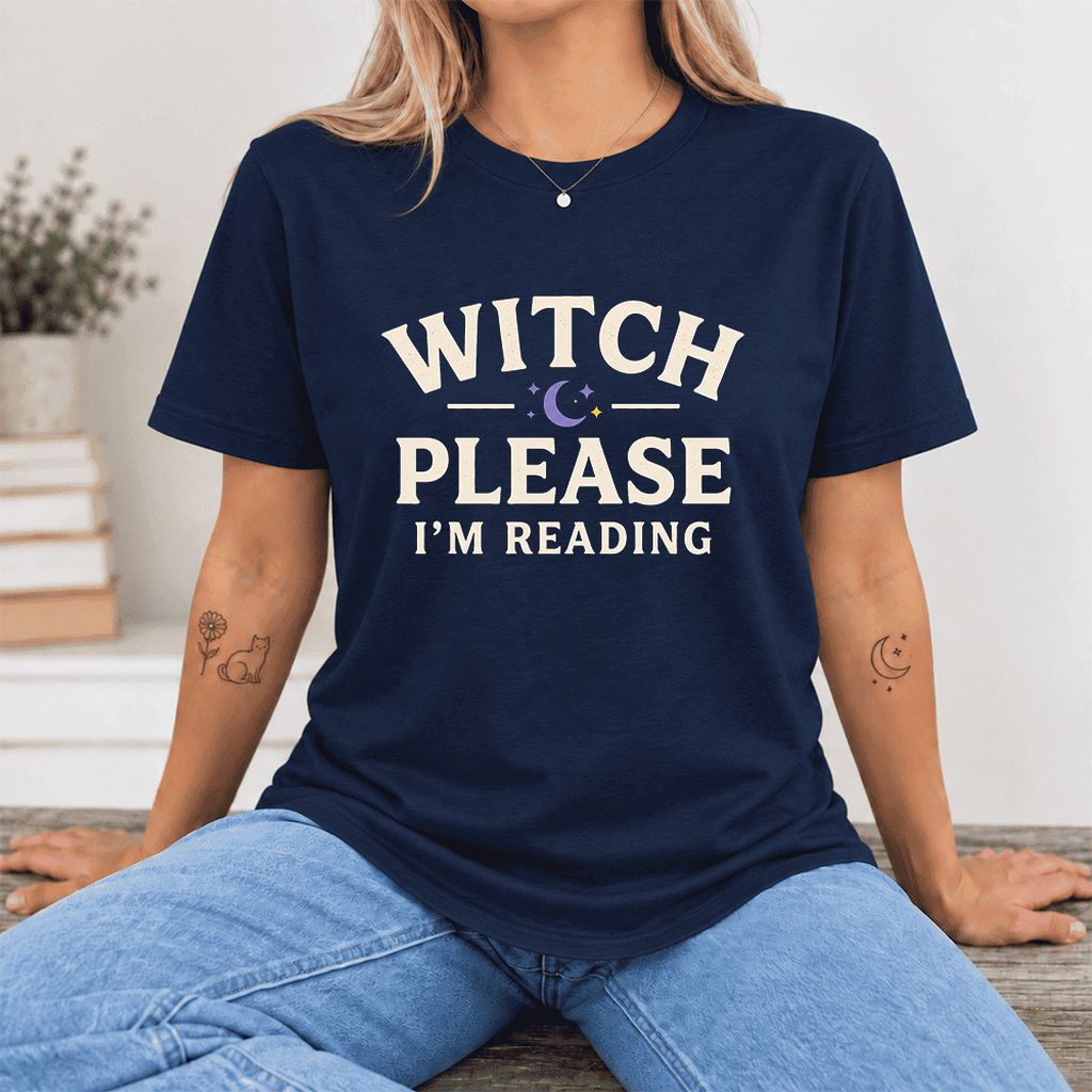 Witch Please I'm Reading Ultra-Soft Cotton T-Shirt | Cozy Halloween Reader Gift Navy
