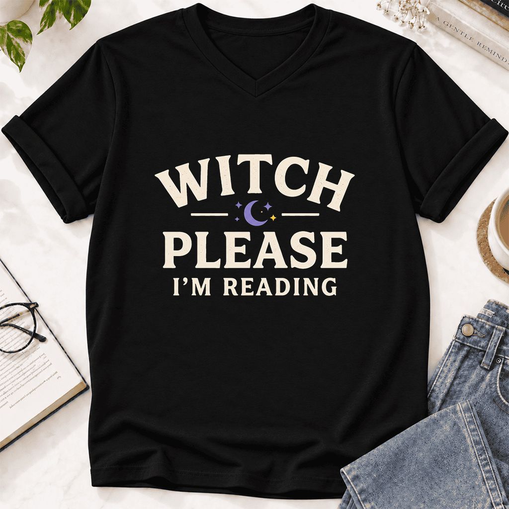 Witch Please I'm Reading Ultra-Soft V-Neck | Cozy Halloween Reader Gift Black