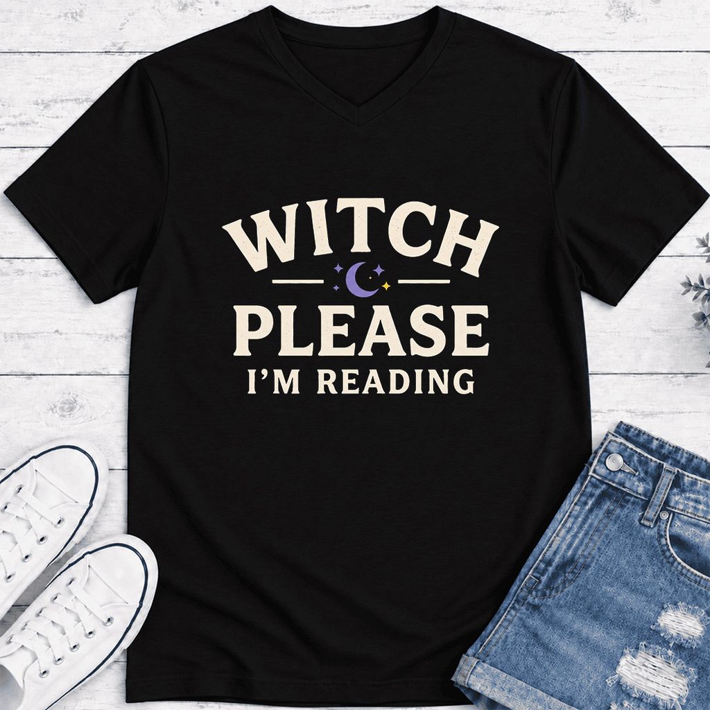 Witch Please I'm Reading Ultra-Soft V-Neck | Cozy Halloween Reader Gift Black