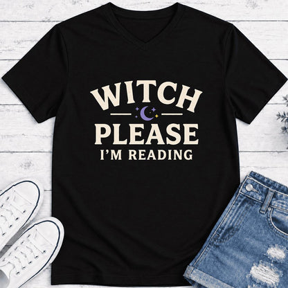 Witch Please I'm Reading Ultra-Soft V-Neck | Cozy Halloween Reader Gift Black