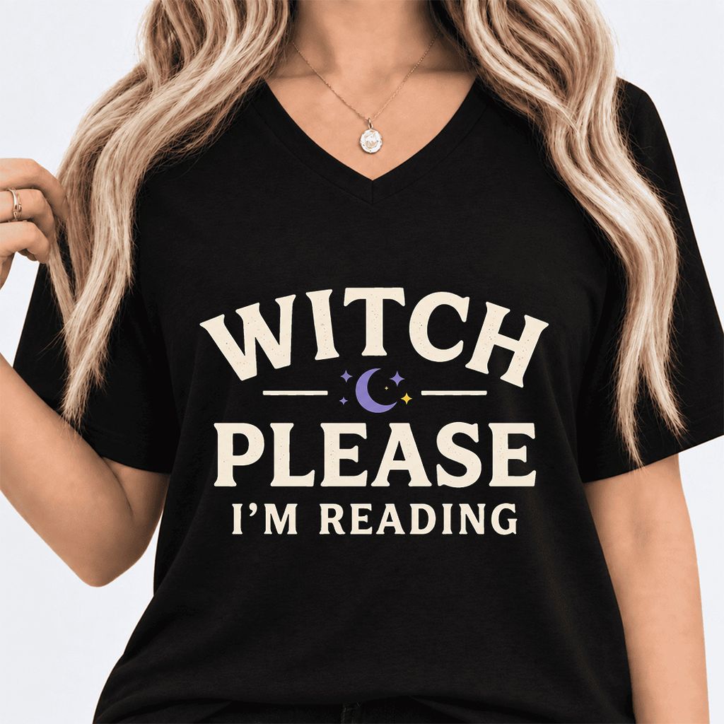 Witch Please I'm Reading Ultra-Soft V-Neck | Cozy Halloween Reader Gift Black