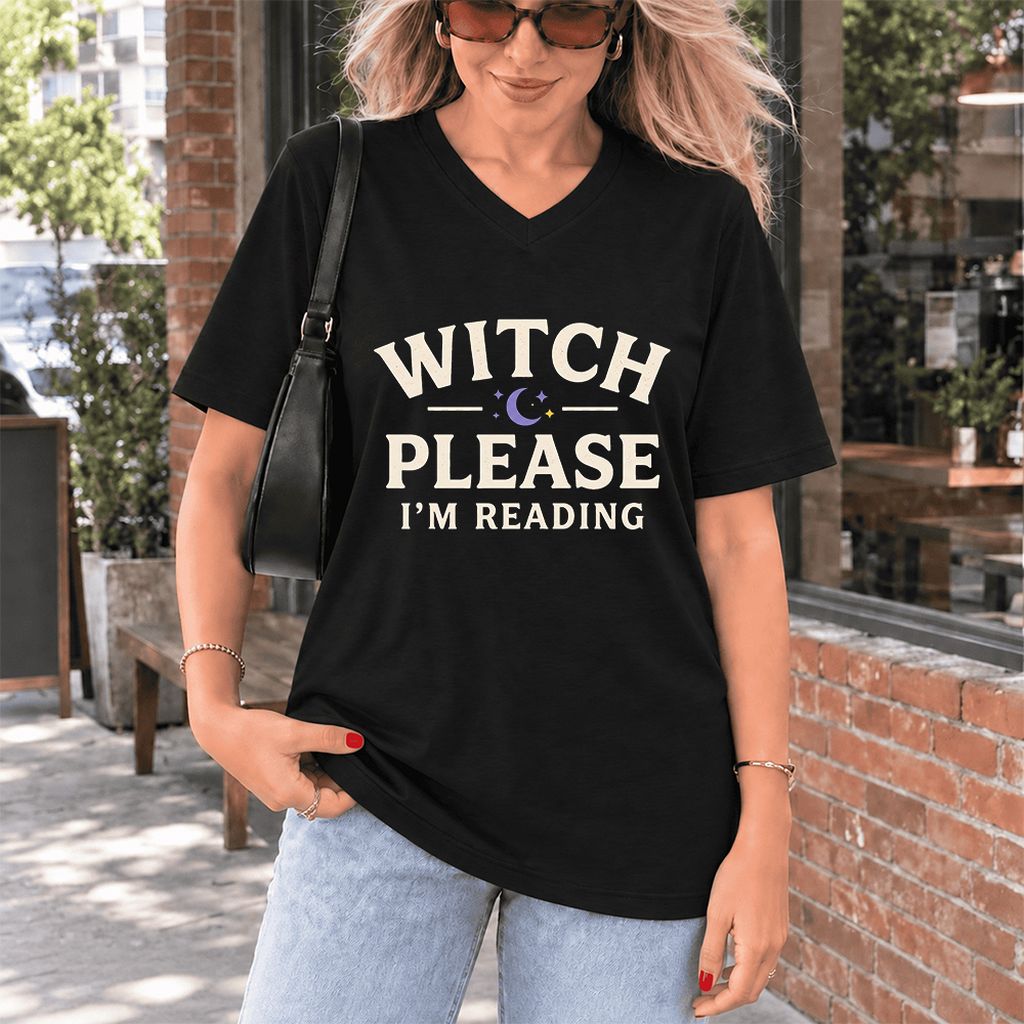 Witch Please I'm Reading Ultra-Soft V-Neck | Cozy Halloween Reader Gift Black