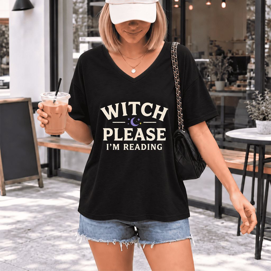 Witch Please I'm Reading Ultra-Soft V-Neck | Cozy Halloween Reader Gift Black