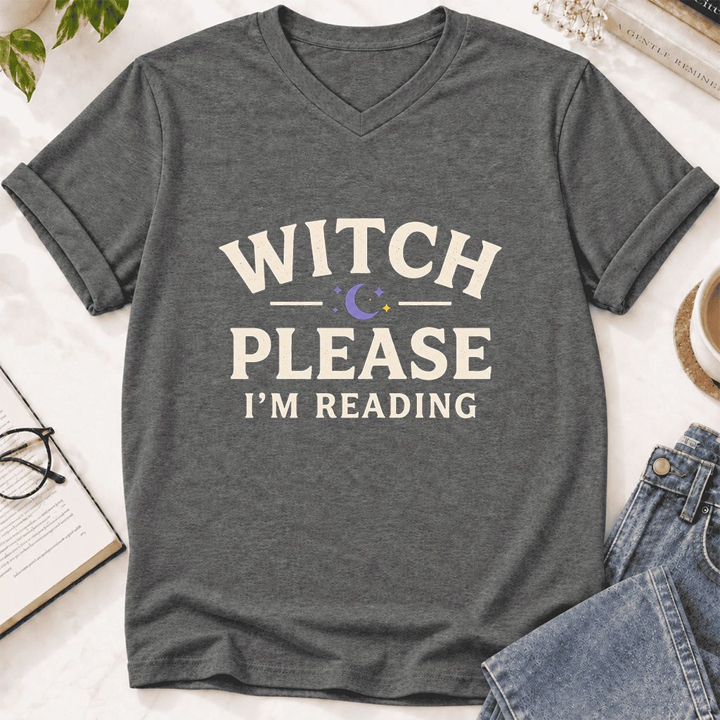 Witch Please I'm Reading Ultra-Soft V-Neck | Cozy Halloween Reader Gift Deep Heather