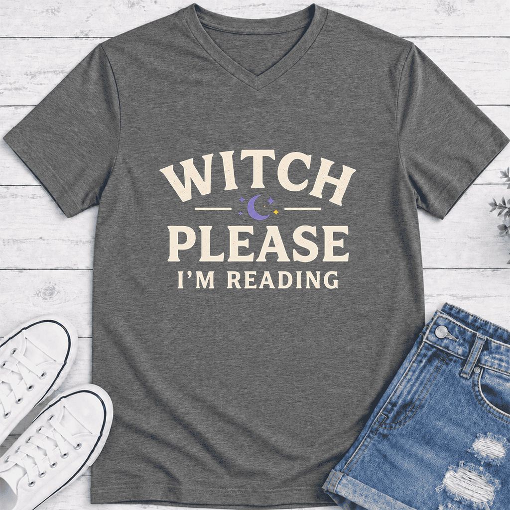 Witch Please I'm Reading Ultra-Soft V-Neck | Cozy Halloween Reader Gift Deep Heather