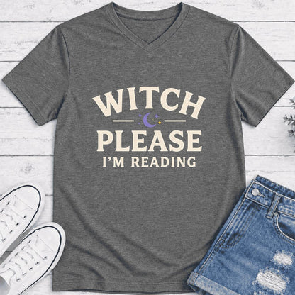 Witch Please I'm Reading Ultra-Soft V-Neck | Cozy Halloween Reader Gift Deep Heather