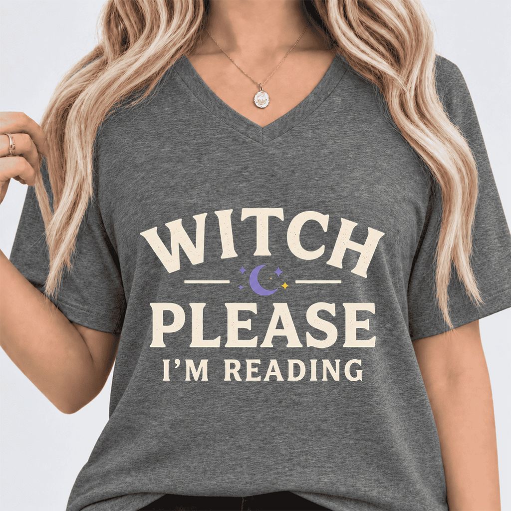 Witch Please I'm Reading Ultra-Soft V-Neck | Cozy Halloween Reader Gift Deep Heather