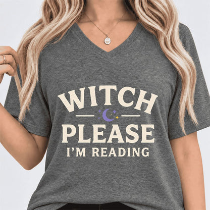Witch Please I'm Reading Ultra-Soft V-Neck | Cozy Halloween Reader Gift Deep Heather