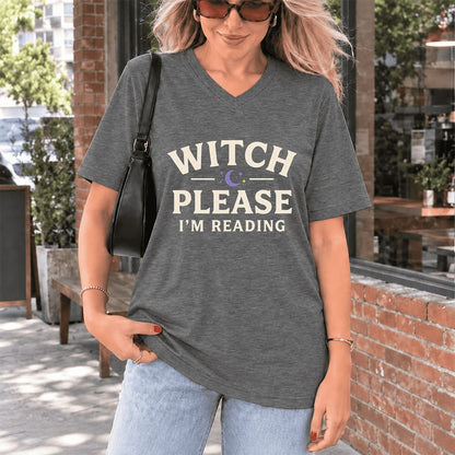 Witch Please I'm Reading Ultra-Soft V-Neck | Cozy Halloween Reader Gift Deep Heather