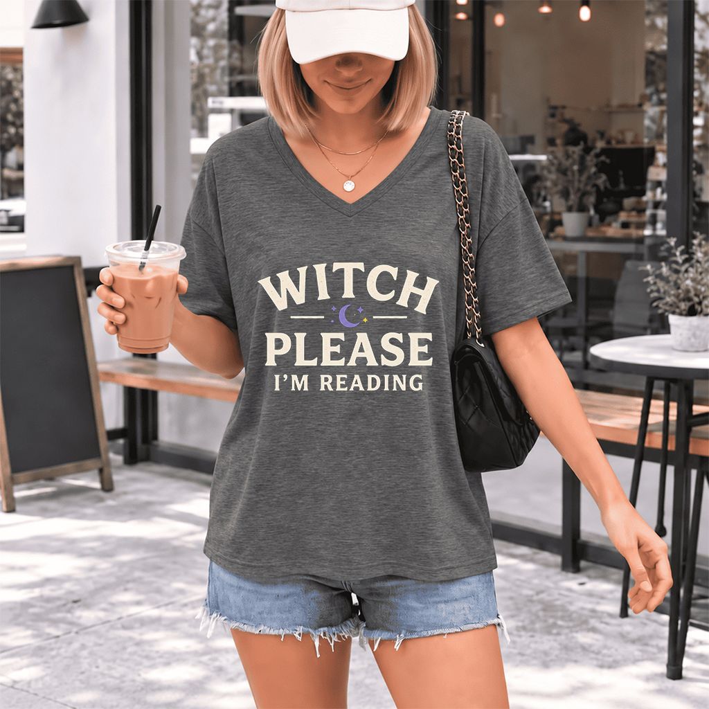 Witch Please I'm Reading Ultra-Soft V-Neck | Cozy Halloween Reader Gift Deep Heather