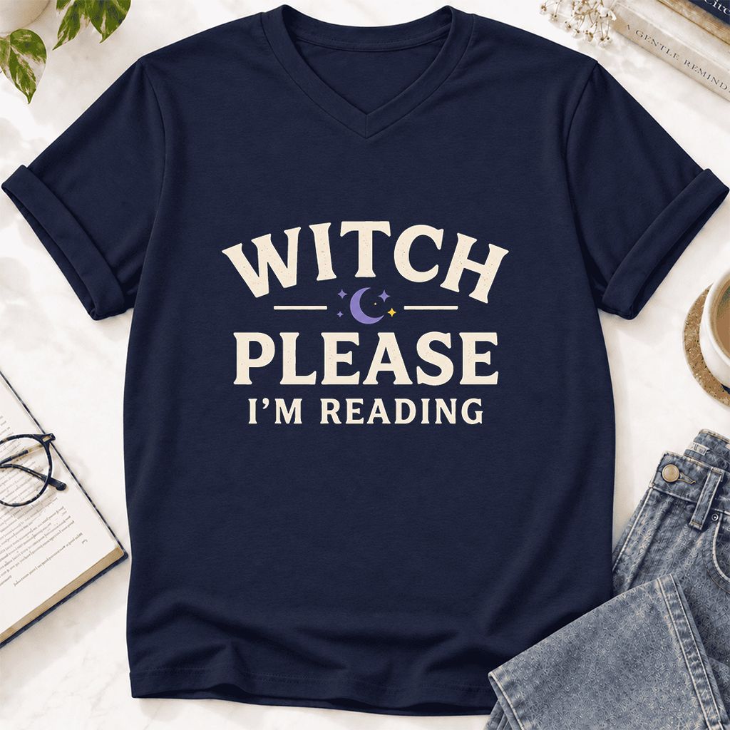 Witch Please I'm Reading Ultra-Soft V-Neck | Cozy Halloween Reader Gift Navy