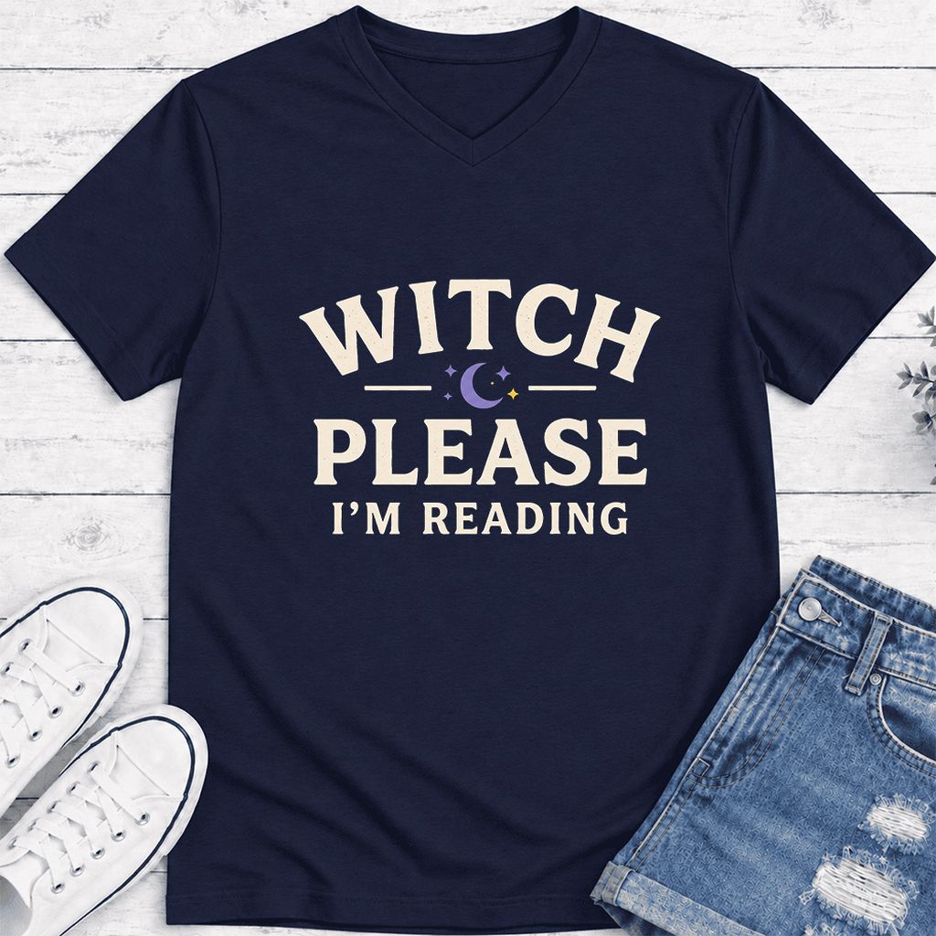 Witch Please I'm Reading Ultra-Soft V-Neck | Cozy Halloween Reader Gift Navy