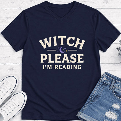 Witch Please I'm Reading Ultra-Soft V-Neck | Cozy Halloween Reader Gift Navy