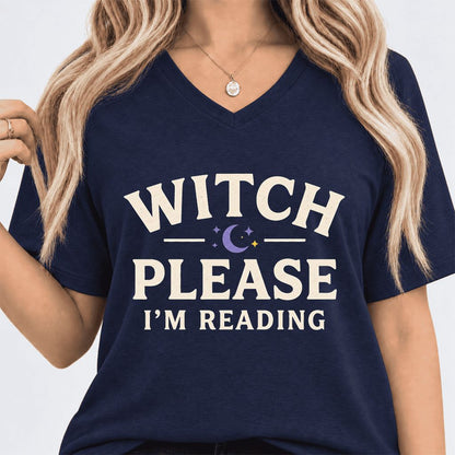 Witch Please I'm Reading Ultra-Soft V-Neck | Cozy Halloween Reader Gift Navy