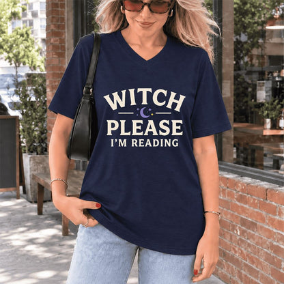 Witch Please I'm Reading Ultra-Soft V-Neck | Cozy Halloween Reader Gift Navy