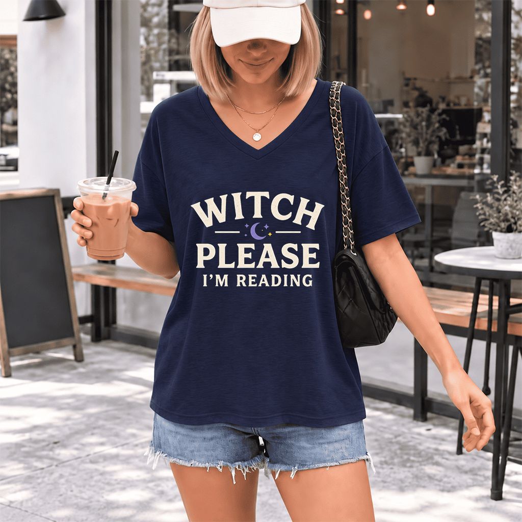 Witch Please I'm Reading Ultra-Soft V-Neck | Cozy Halloween Reader Gift Navy
