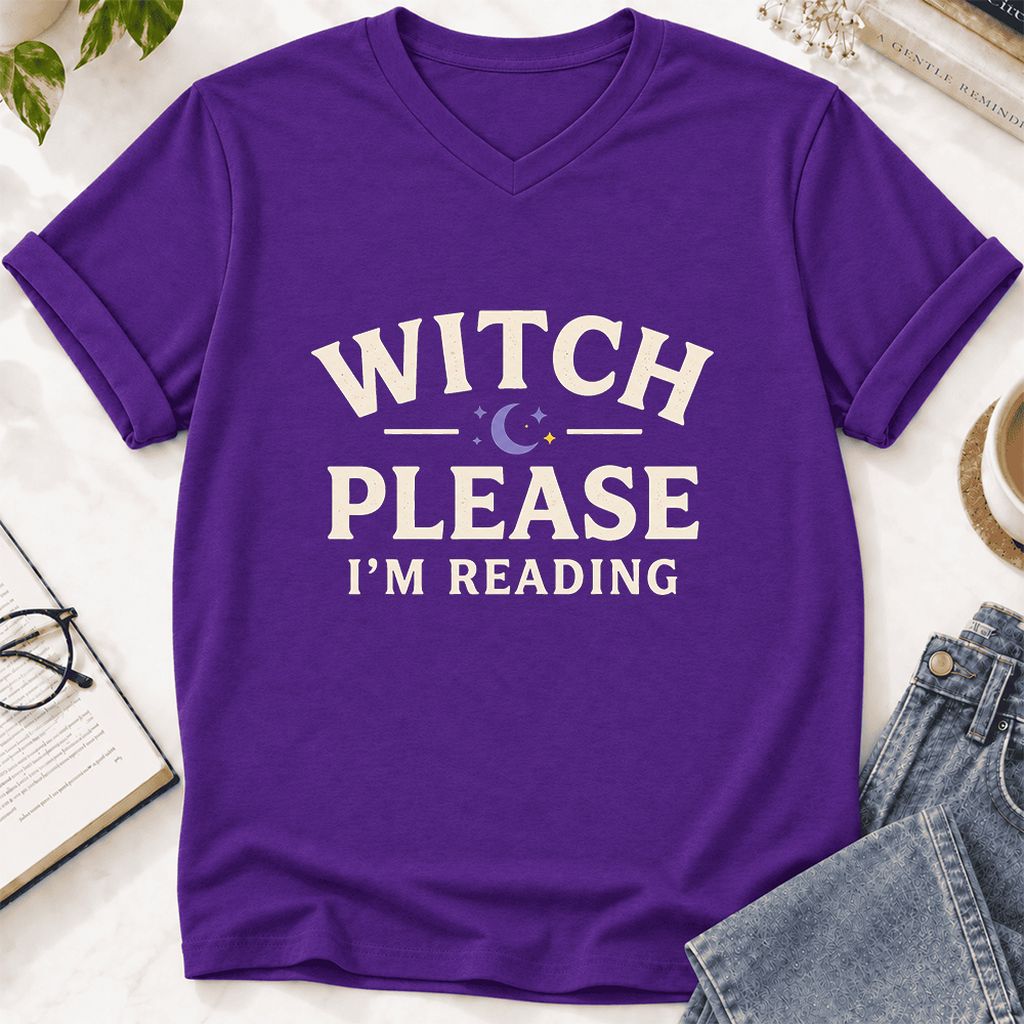 Witch Please I'm Reading Ultra-Soft V-Neck | Cozy Halloween Reader Gift Team Purple