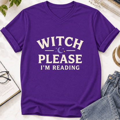 Witch Please I'm Reading Ultra-Soft V-Neck | Cozy Halloween Reader Gift Team Purple