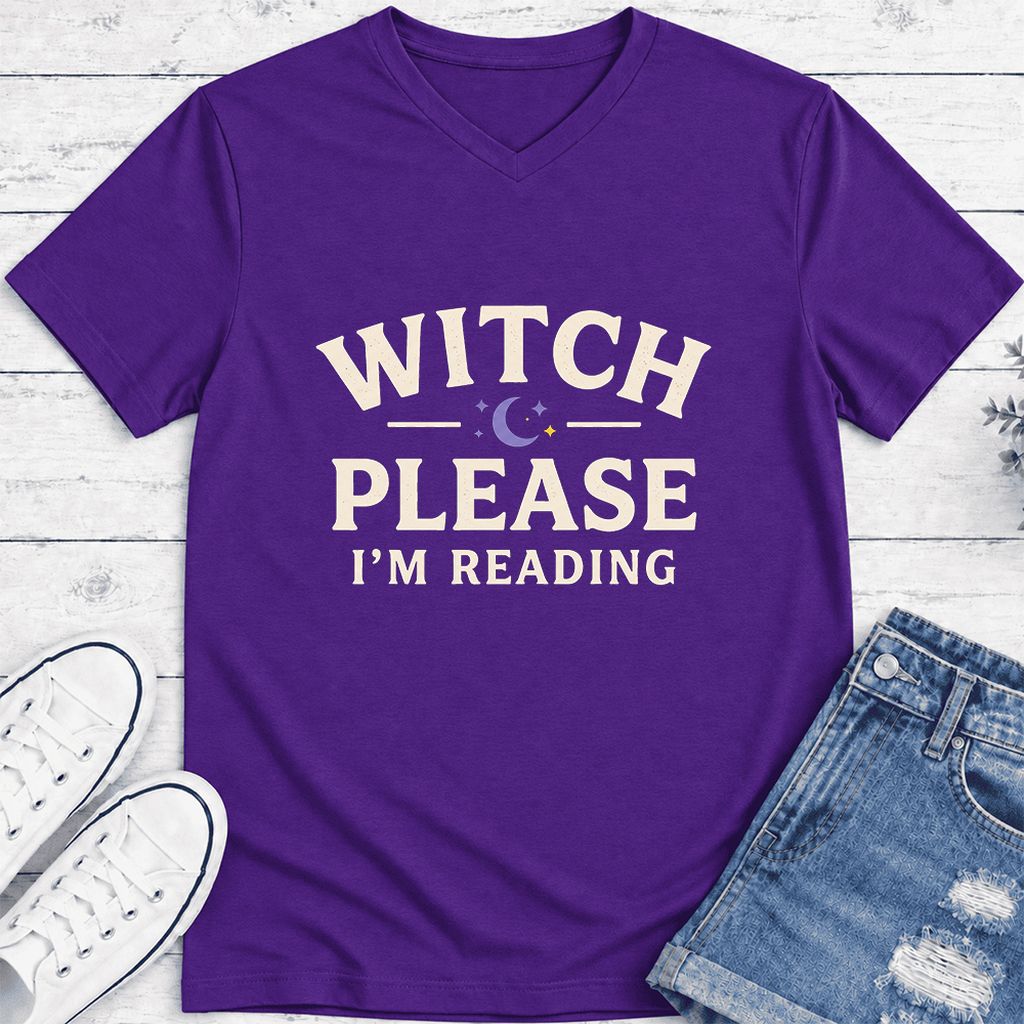 Witch Please I'm Reading Ultra-Soft V-Neck | Cozy Halloween Reader Gift Team Purple