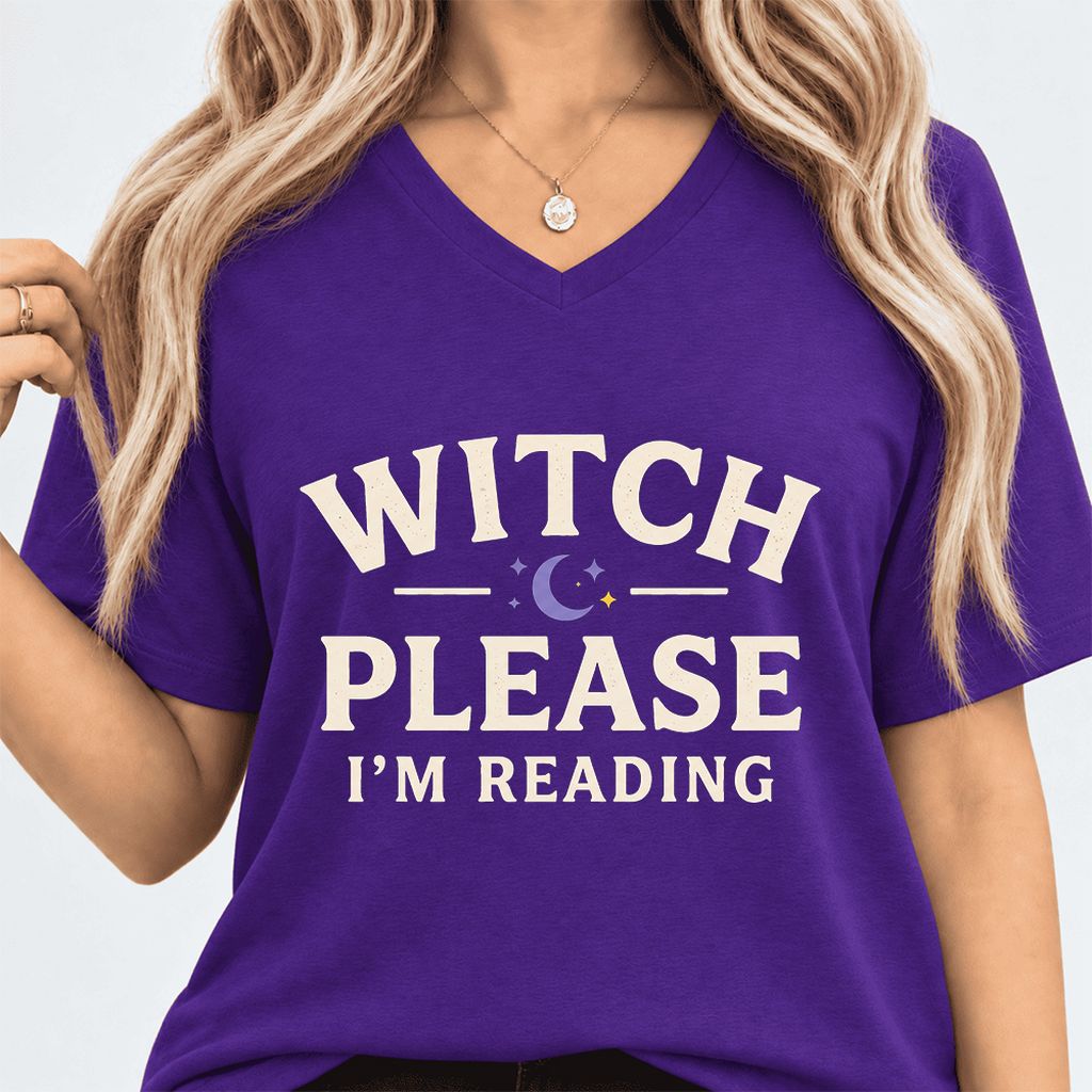 Witch Please I'm Reading Ultra-Soft V-Neck | Cozy Halloween Reader Gift Team Purple