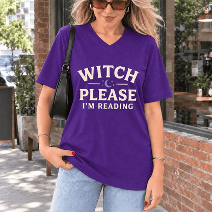 Witch Please I'm Reading Ultra-Soft V-Neck | Cozy Halloween Reader Gift Team Purple