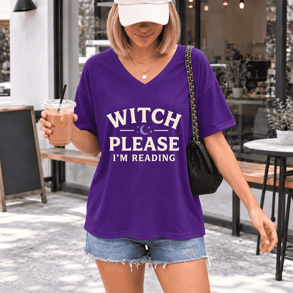 Witch Please I'm Reading Ultra-Soft V-Neck | Cozy Halloween Reader Gift Team Purple