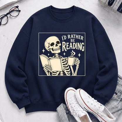 I'd Rather Be Reading Printed Sweatshirt | Evergreen Book Lover Gift Navy