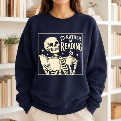 I'd Rather Be Reading Printed Sweatshirt | Evergreen Book Lover Gift Navy