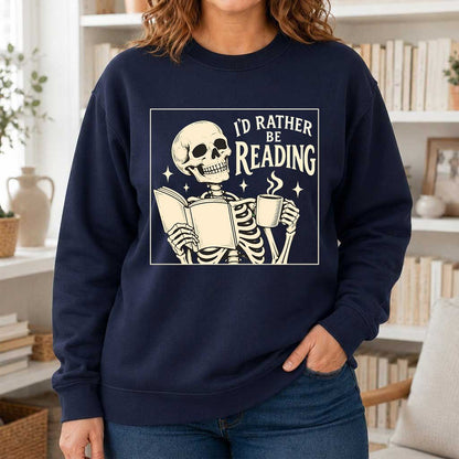 I'd Rather Be Reading Printed Sweatshirt | Evergreen Book Lover Gift Navy