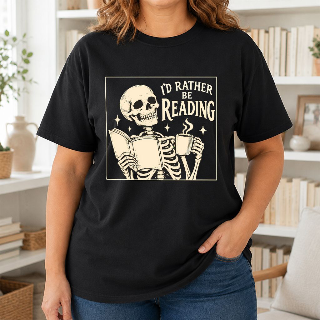 I'd Rather Be Reading Printed T-Shirt | Evergreen Book Lover Gift Black