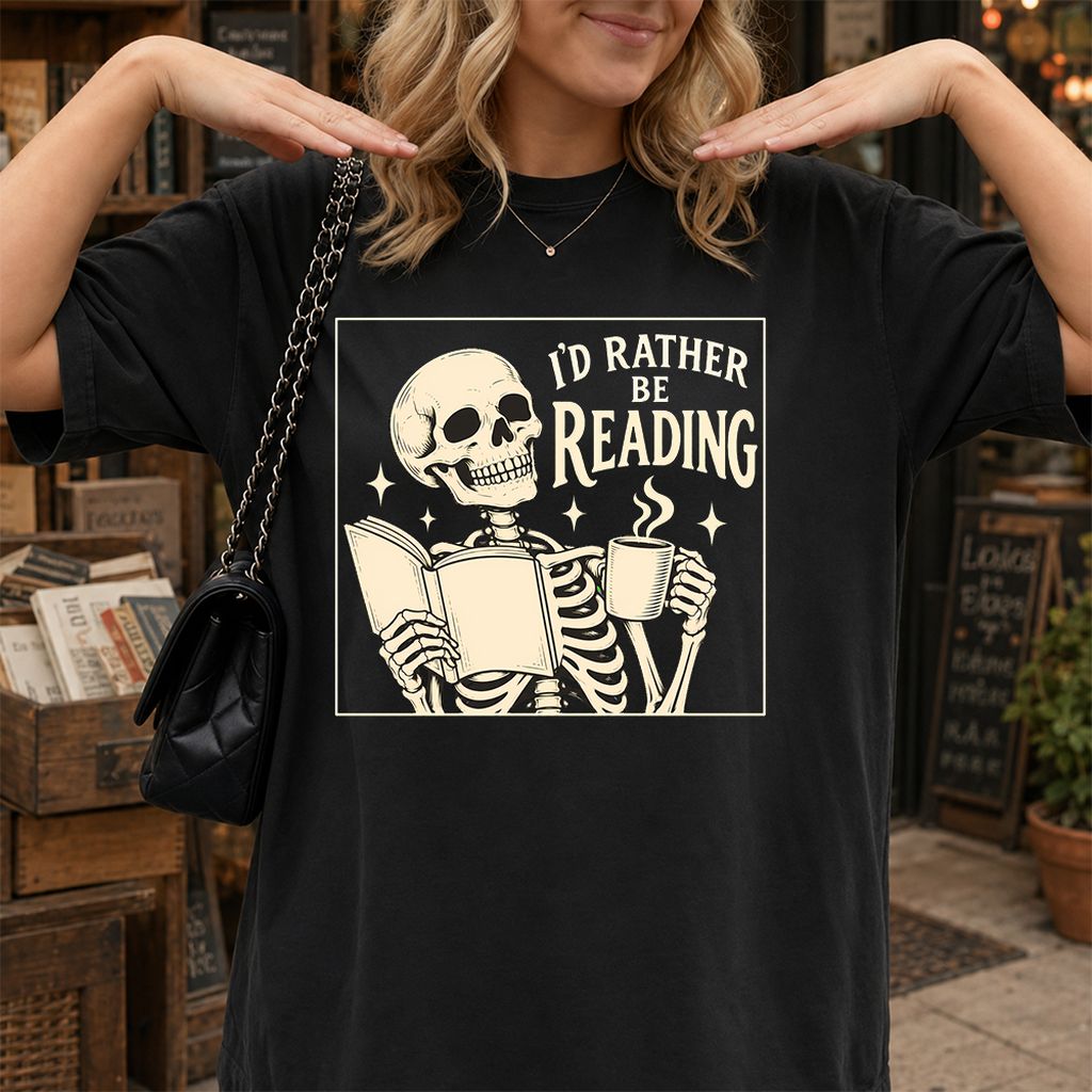 I'd Rather Be Reading Printed T-Shirt | Evergreen Book Lover Gift Black