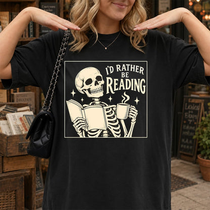I'd Rather Be Reading Printed T-Shirt | Evergreen Book Lover Gift Black