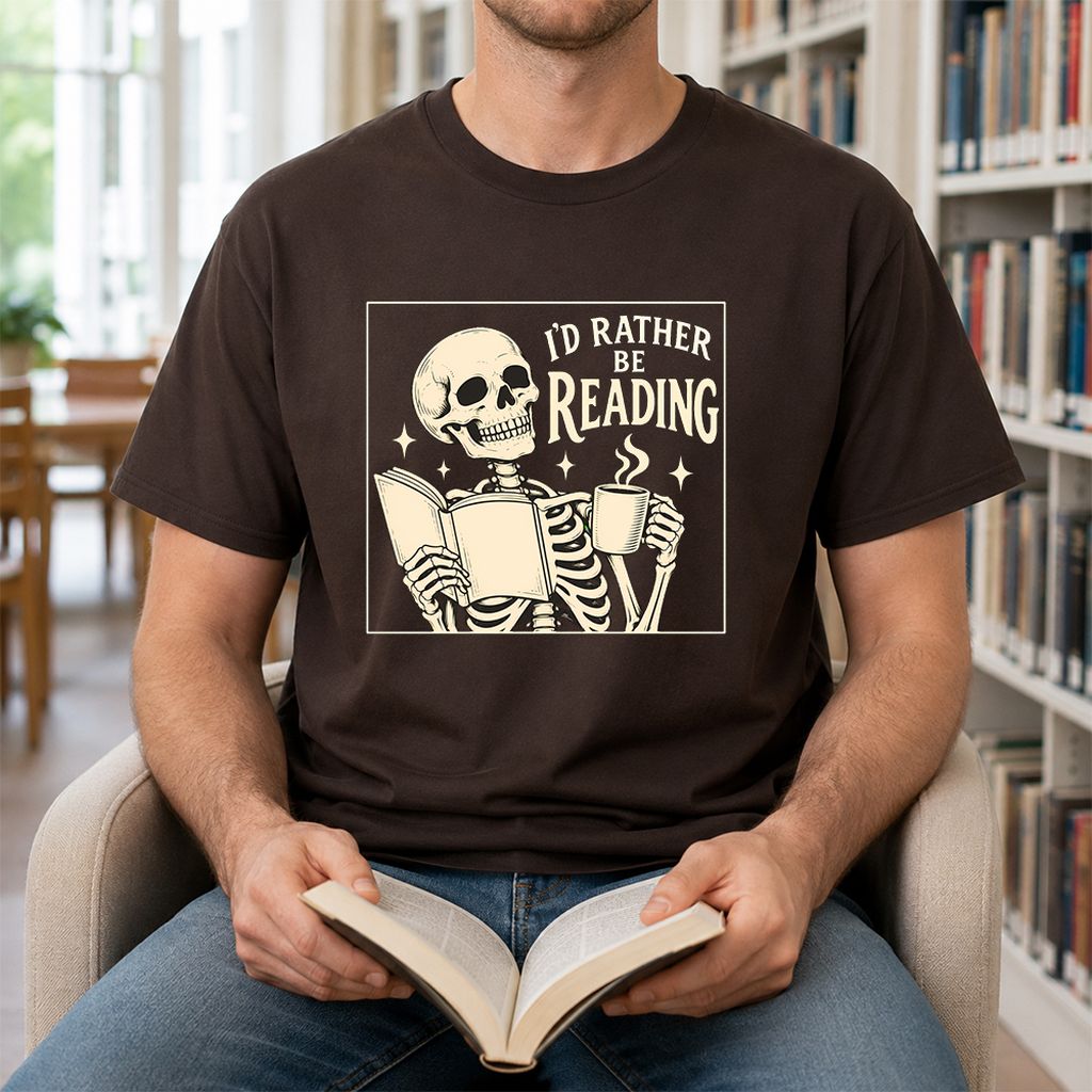 I'd Rather Be Reading Printed T-Shirt | Evergreen Book Lover Gift Dark Chocolate