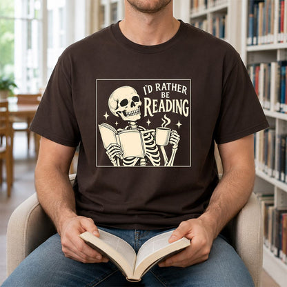 I'd Rather Be Reading Printed T-Shirt | Evergreen Book Lover Gift Dark Chocolate
