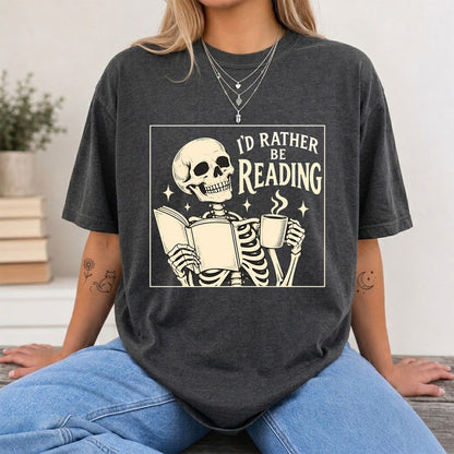 I'd Rather Be Reading Printed T-Shirt | Evergreen Book Lover Gift Dark Heather