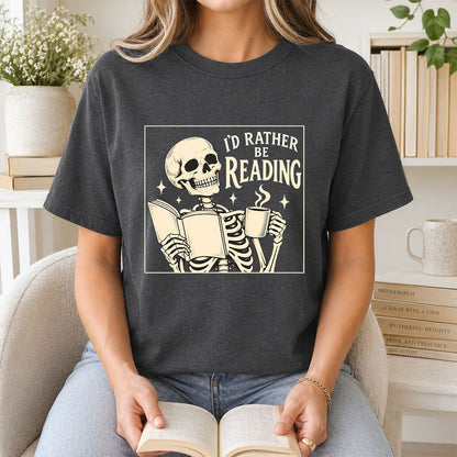 I'd Rather Be Reading Printed T-Shirt | Evergreen Book Lover Gift Dark Heather