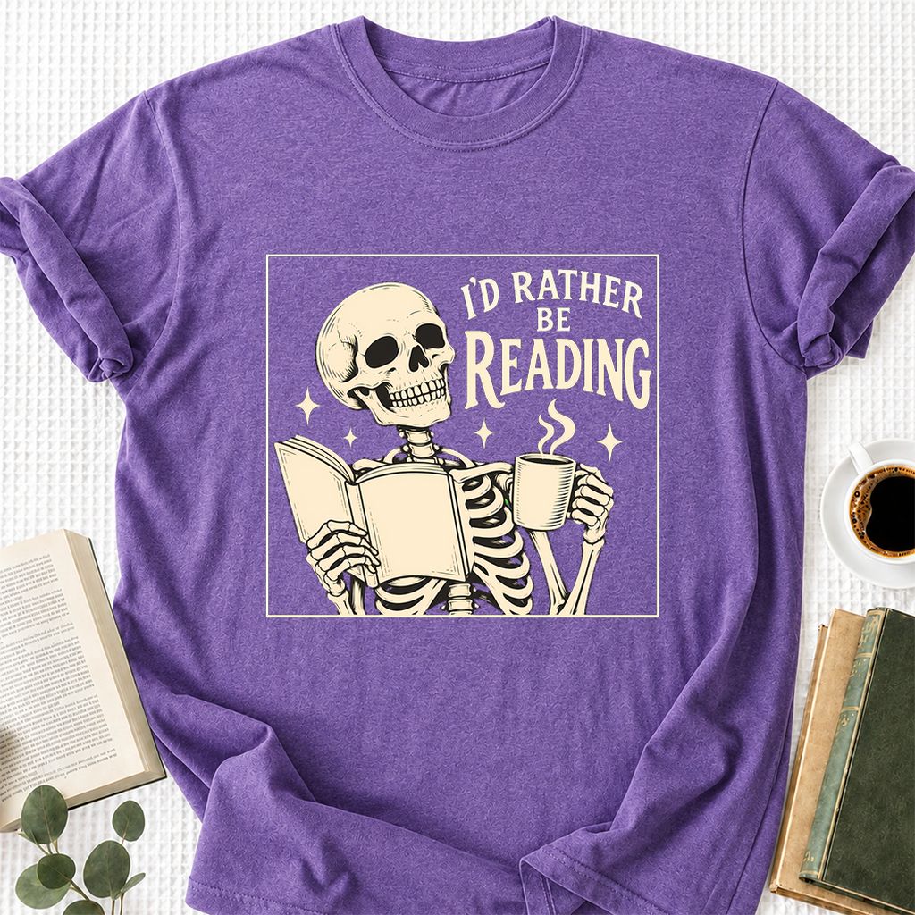 I'd Rather Be Reading Printed T-Shirt | Evergreen Book Lover Gift Heather Purple
