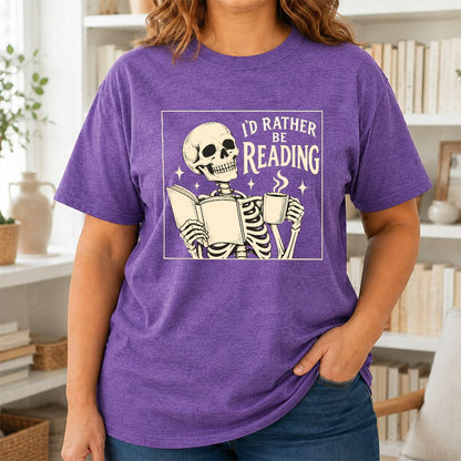 I'd Rather Be Reading Printed T-Shirt | Evergreen Book Lover Gift Heather Purple