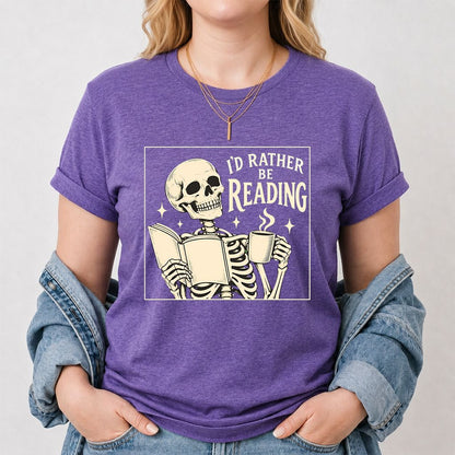 I'd Rather Be Reading Printed T-Shirt | Evergreen Book Lover Gift Heather Purple