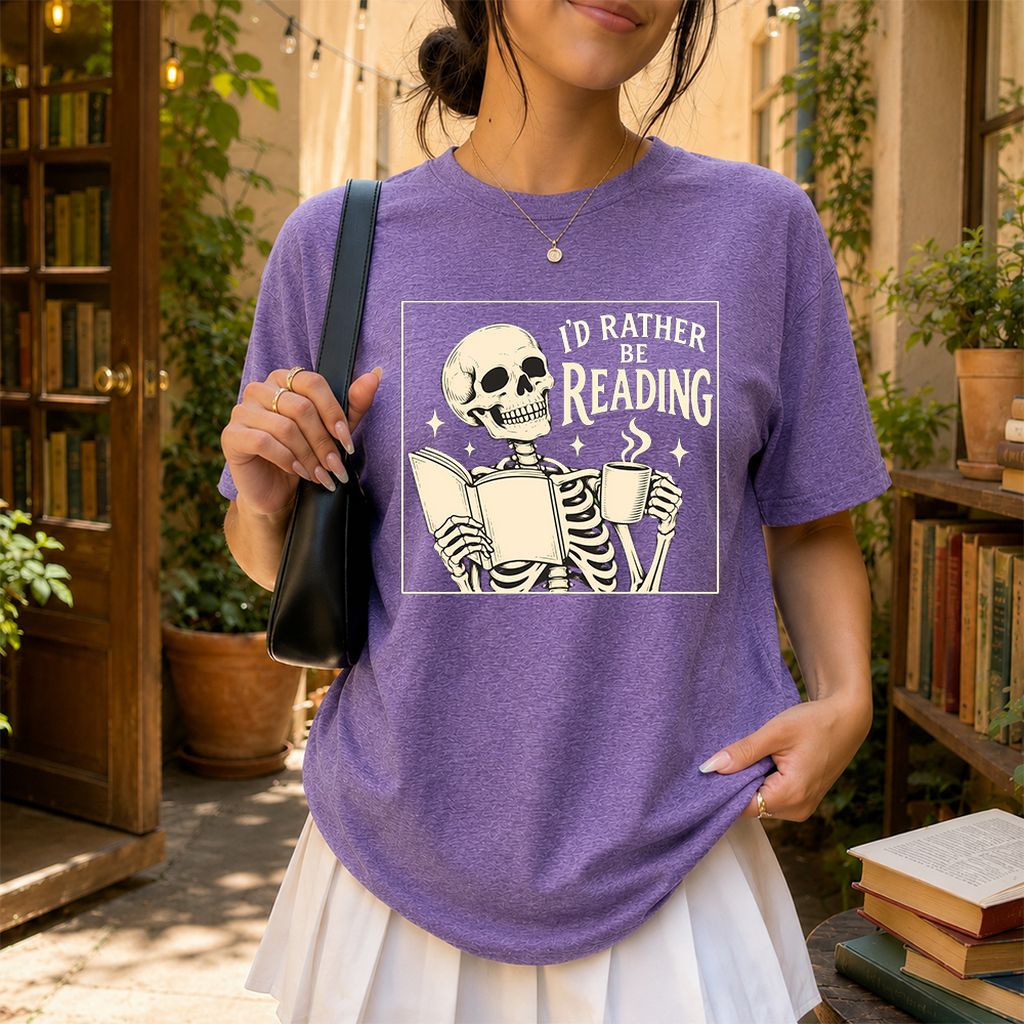 I'd Rather Be Reading Printed T-Shirt | Evergreen Book Lover Gift Heather Purple