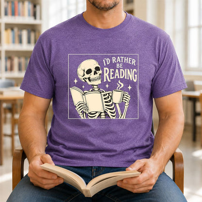 I'd Rather Be Reading Printed T-Shirt | Evergreen Book Lover Gift Heather Purple